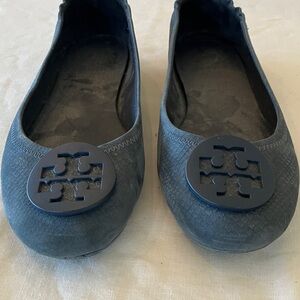 Tory Burch Navy Logo Ballet Flats